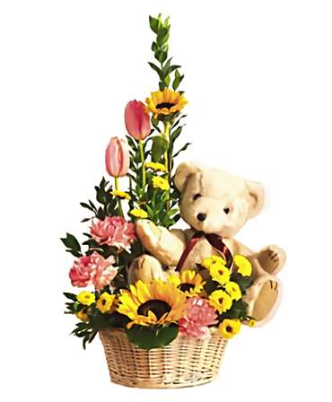 Teddy & Flowers Basket