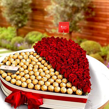 Flowers to Milpa Alta Mexico Mega Heart of Roses and Ferreros