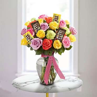 Vase of Roses and M&M
